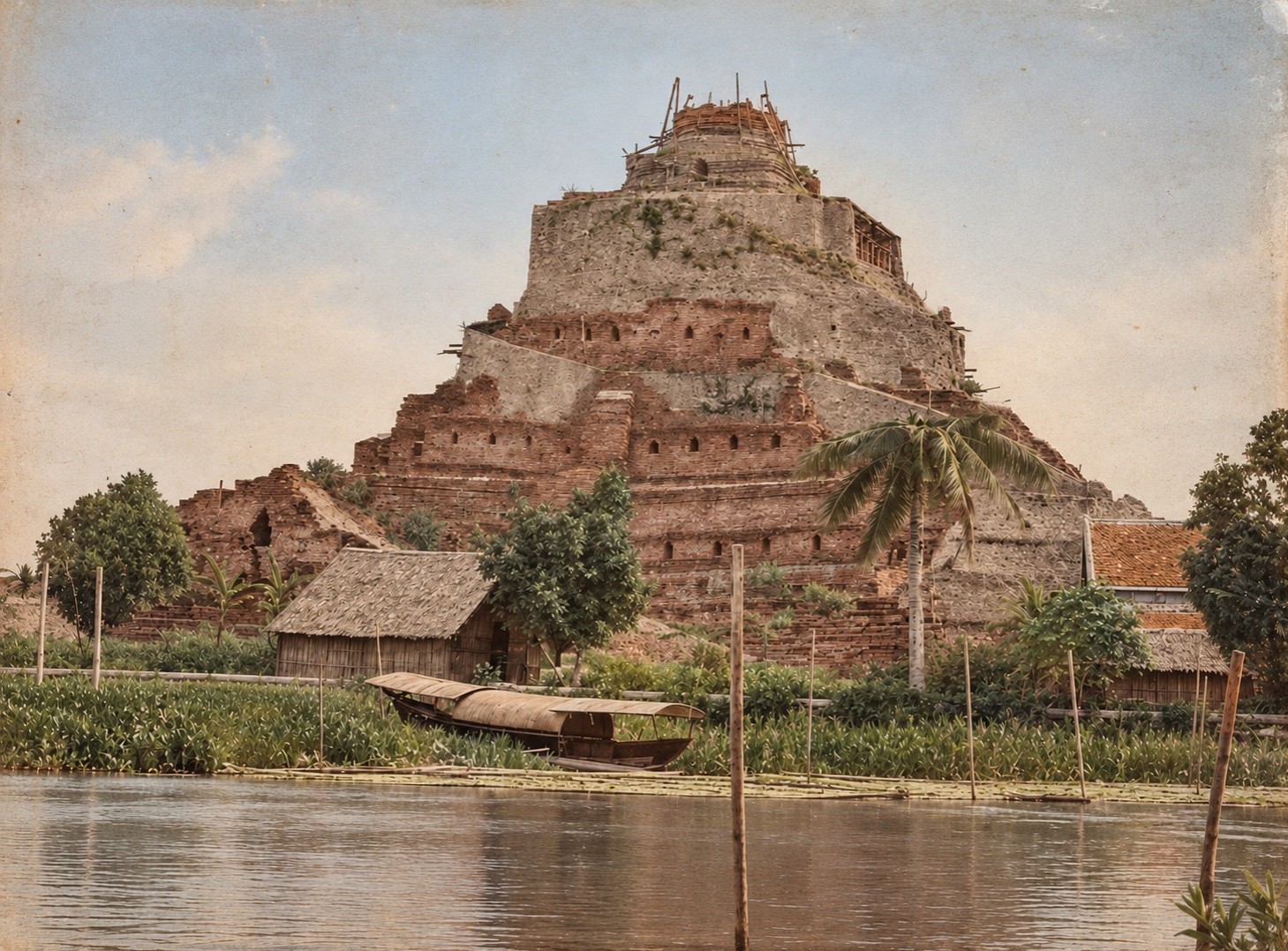 Illustration of the collapsed brick prang at Wat Saket before it became the Golden Mount