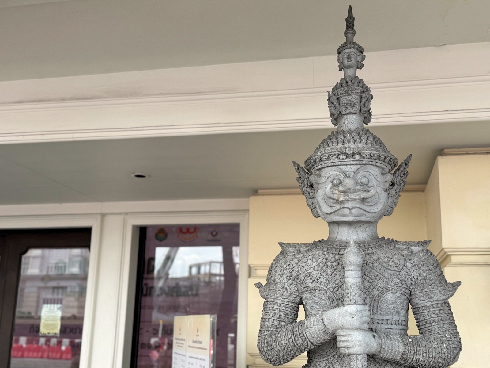Silver guardian figure at Rattanakosin Exhibition Hall, Ratchadamnoen Klang Road, Bangkok